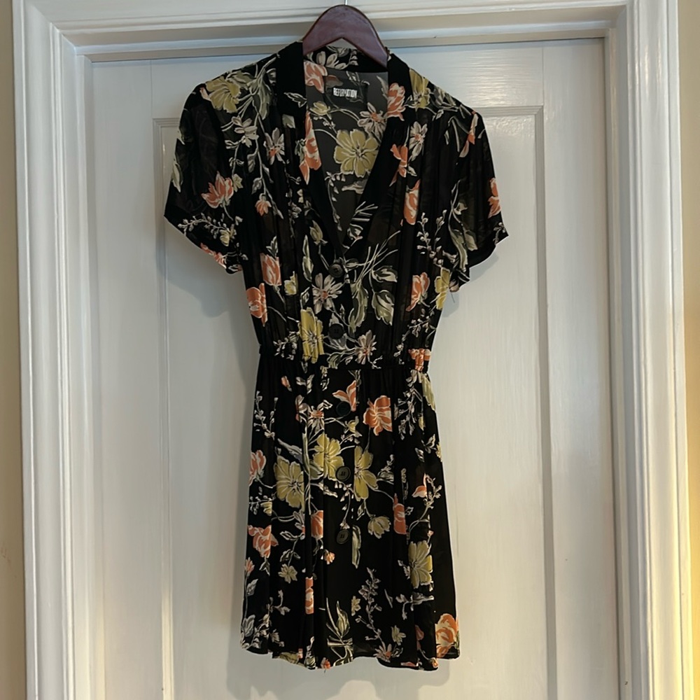 Reformation black floral print mini dress size small